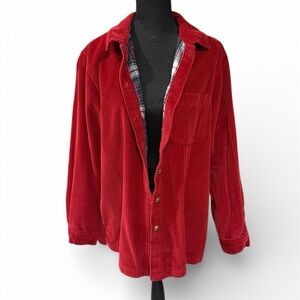 L.L. Bean Women's Red Corduroy Wide Wale Flannel Lined Shacket Button Shirt